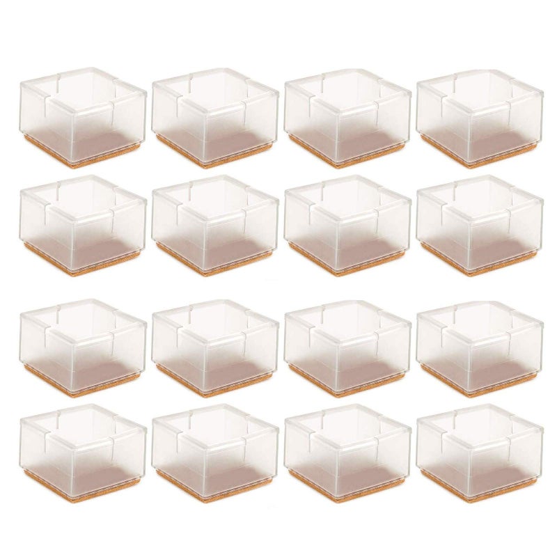 Anwenk Large Table Leg Floor Protectors 1-15/16" to 2-1/16" (49mm-53mm) Large Furniture 2 inch Sofa Leg Caps Square Silicone, Chair Leg Tips with Felt Pads Clear (16 Pack) - Image 1
